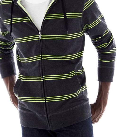 CHALC Grey/Green Stripe Full-Zip Fleece Hoodie - Picture 1 of 3